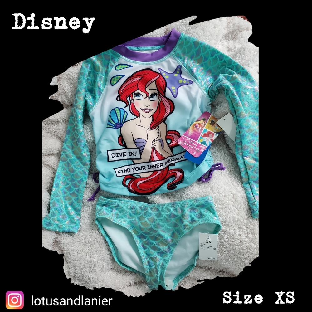Disney Little Mermaid Long Sleeve Bikini UPF 50+ Sz XS